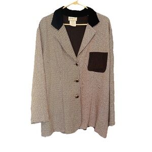 Jadyn T Women’s 1X Blazer Blouse Black White Gingham 90’s Oversized New W Tags